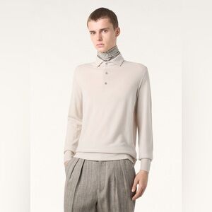 Loro Piana Men's Baby Cashmere Polo Sweater, Icy Grey- 50 (M)
